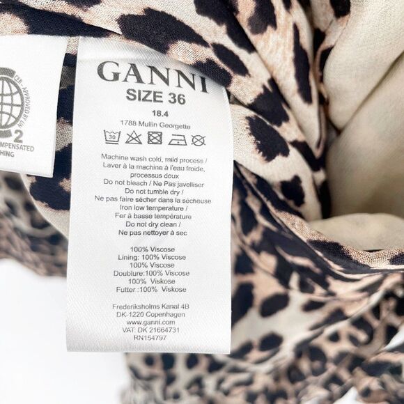 GANNI Mullin Georgette Leopard Print Wrap Maxi Dress Brown Women's 36 US S NEW - Picture 11 of 11